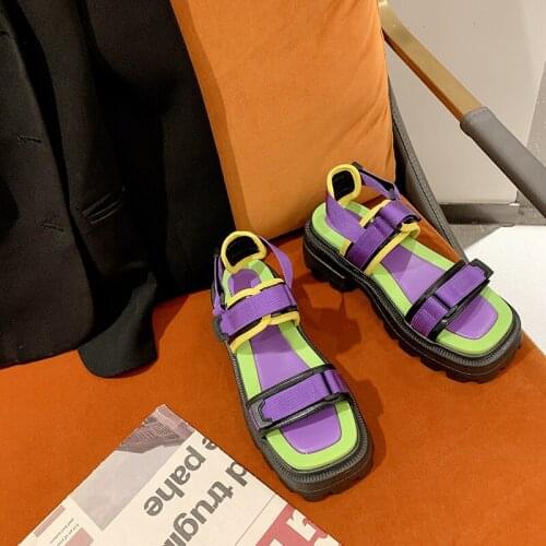 2021 New Womens Platform Sandals Summer Fashion Mix Color Square Toe Thick Bottom Shoes Woman Non Slip Chunky Sandalias Female