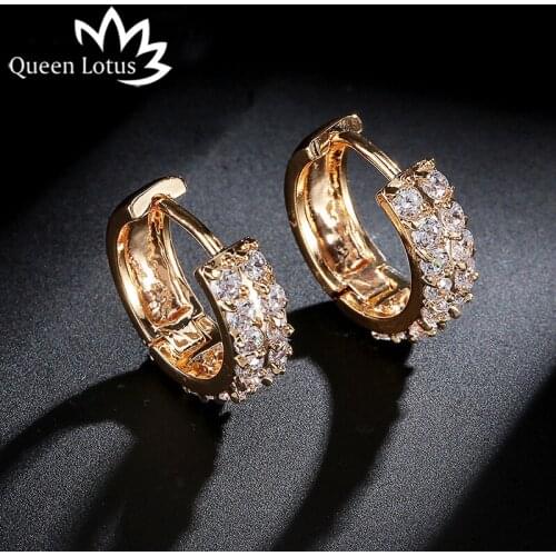 Queen Lotus Round Loop with High Quality AAA Circular Zircon Stud Earrings For Women Jewelry bague femme