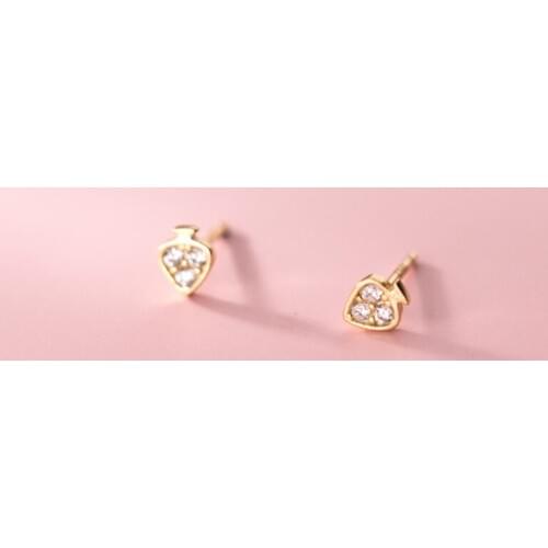 Real 925 Sterling Silver Zircon Strawberry Stud Earrings For Fashion Women Fine Jewelry Minimalist Cute Fruit Accessories