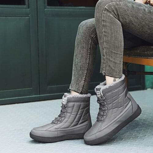 Women Snow Boots Winter Ankle Boots Big Size 36-43 Outdoor Warm Shoes Gray Plush Women Casual Shoes Waterproof Flats Lady Boots