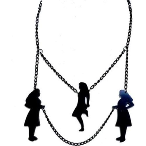Three little sisters Lady Acrylic Pendant Necklace For Women Black Vintage Hiphop Necklace Fashion Jewelry E19017