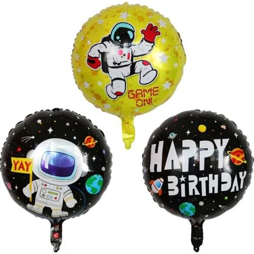 10Pcs Cartoon Round Astronaut Spaceship Balloons Aluminum Foil Balloons Birthday Party Decorations Kids Toy Supplies Globos