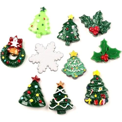 10Pcs Mixed Resin Christmas Trees Decoration Crafts Flatback Cabochon Embellishments For Scrapbooking Beads Diy Accessories