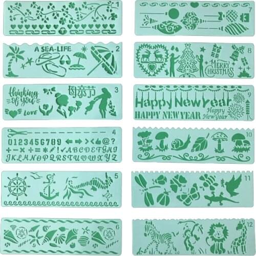 12pc Animal Numbers Painting Template Stencil DIY Scrapbooking Diary Album Decorative Accessories Drawing Office School Supplies