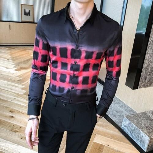 2021 hot-sale Mens spring slim fit plaid Business shirts with long sleeves/Male lapel fashion Casual shirts Plus size S-3XL