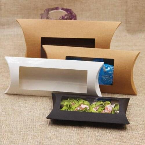 50pcs Black Kraft Parper Withe PVC Clear Box DIY Clear Kraft Paper Window Pillow Box Wholesale