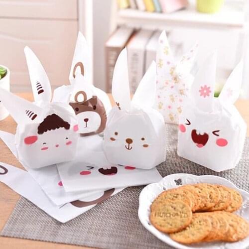 5Pcs Bunny Plastic Bag Wedding Favors And Gifts Birthday Decoration Kids Favor Rabbit Ear Candy Cookies Plastic Gift Bag