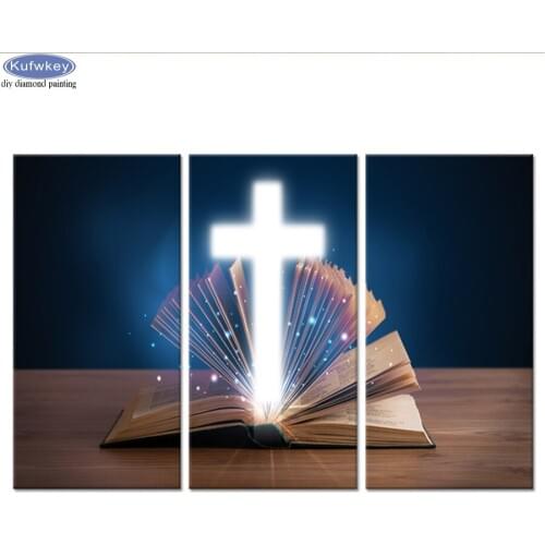 5D Diy Diamond Painting 3 Pieces Religious Spiritual Cross Stitch Full Round Square Mosaic Diamond Embroidery Christian Cross