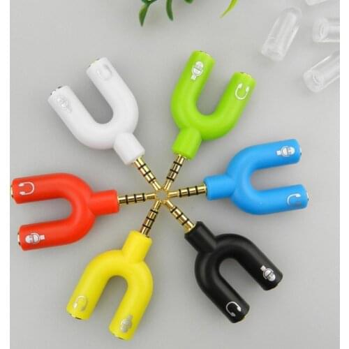 Bluelans 3.5mm Earphone Microphone Audio Splitter U Shape 1 to 2 Stereo Converter Adapter
