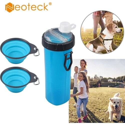 Neoteck Portable Travel Pet Dog Puppy Food Water Bottle Bowl Pet Dog Water Bottle Drinking water Feeder Bowl for Puppy dog cat