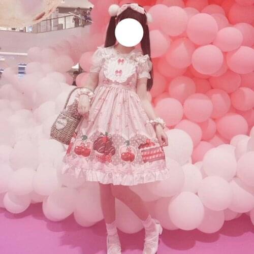 One-Piece Lolita Dress Vintage Harajuku Soft Girl Tea Party Print Sling Dress Japanese Kawaii Cute Maid Ruffle Summer Dress New
