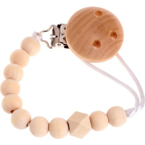 Baby Infant Wood Beads Pacifier Chain Toddler Dummy Pacifier Soother Nipple Wooden Chain Clip Holder Gift