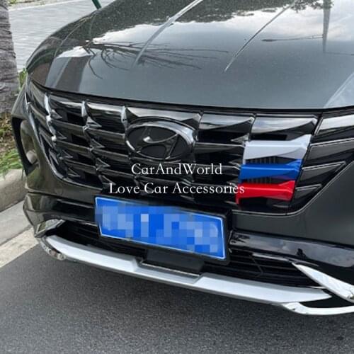 For Hyundai Tucson NX4 2021 2022 ABS Chrome Front Grilles Middle Honeycomb Three Color Net Trims Cover Car Garnish Accessories