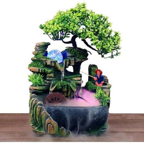 Rock Waterfall Indoor Resin Feng Shui Water Fountain Desktop Decoration Office Decorations Relaxing Meditation Underwater Sound