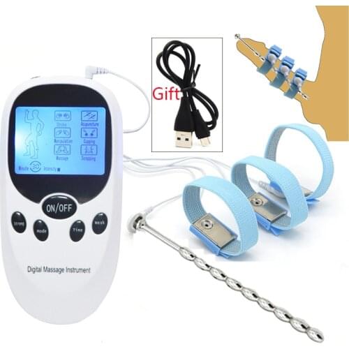 Male Electric Shock Penis Ring Urethral Chastity Catheter Sound Horse Eye Stimulation Rod Sex Medical Toy Cock Enlargement Ring