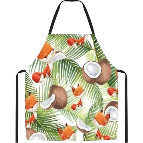 Cooking Kitchen Apron Fox Coconut Leaves Works Bib Apron Adult Grilling Apron Adjustable Bib Home Cooking