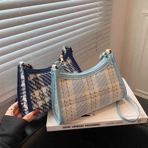 Fashion Women Plaid Bucket Bags 2021 New Winter Woolen Cloth Small Shoulder Bag Female Contrast Color Travel Messenger Bag