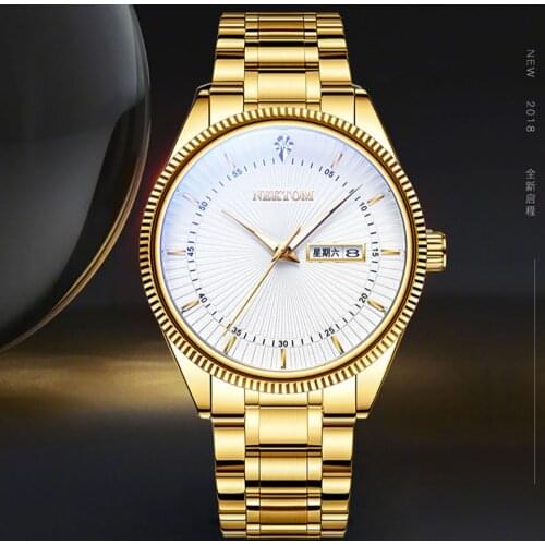 NEKTOM Simple Dual Calendar 3-Pin Solid Steel Band Mens Watches 30 Meters Waterproof Luminous Male Wristwatch Relogio Masculino