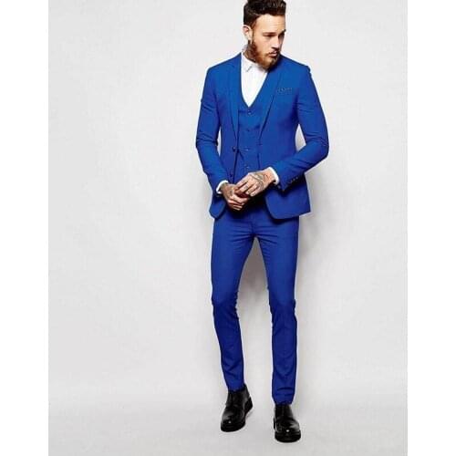 2021 Blue Suits Men Slim Fit For Wedding Prom Dinner Business Groomsmen Suits Groom Tuxedos Men Suit Casual (Jacket+Vest+Pants)