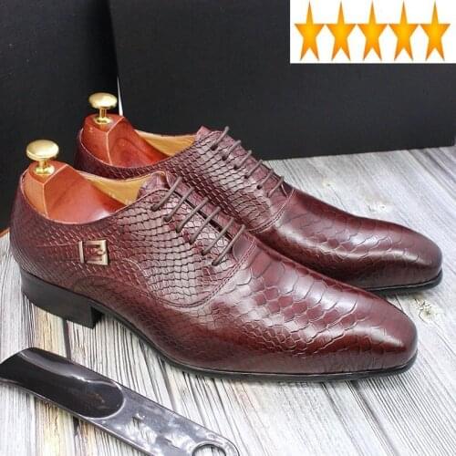 Snake Pattern Genuine Leather Mens Luxury Fashion Business Dress Formal Pointed Toe Derby Shoes Large Size 45 46 47
