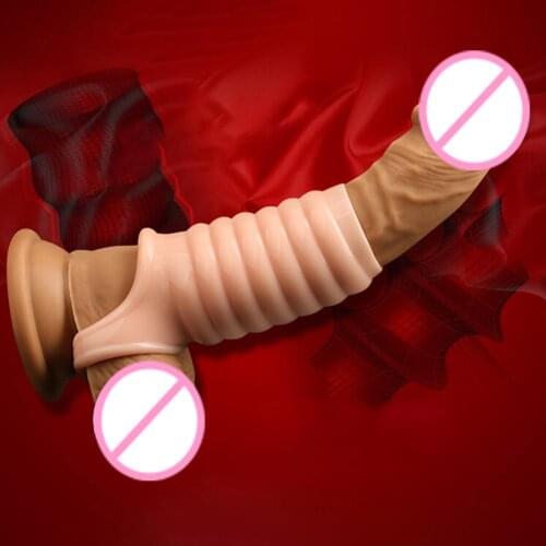 Male Silicone Thread Penis Sleeve Cock Ring Adults Sex Toys for man Time Delay Condom Safe and non toxic lengthen sex fun time