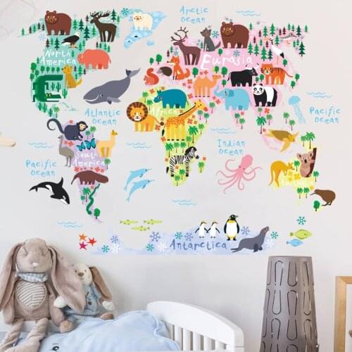 Jungle Wild animals world map wall stickers For bedroom nursery wall Livingroom decor wall decals diy House decorations