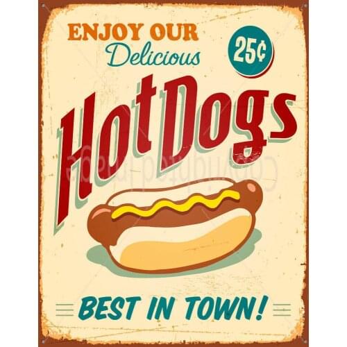 ENJOY OUR DELICIOUS HOT DOGS LARGE METAL TIN SIGN POSTER AMERICAN DINER