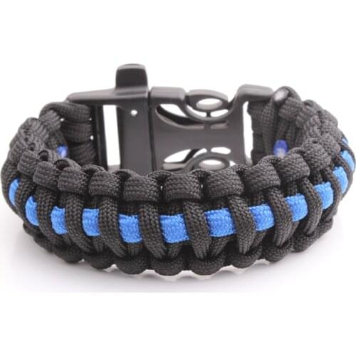 New 550 ParaCord Survival Bracelet 7-Stands Black With Blue Line,Climbing Camping survival equipment