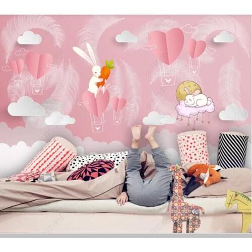 Papel de parede Cute rabbit love children room cartoon 3d wallpaper,living room tv wall kids' bedroom wall papers home decor