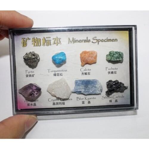 Natural Stone samples Aventurine Quartz Crystal amethysts Sample a box 8pcs Chakra Display Stone