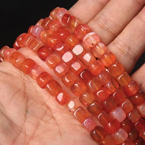Wholesale Natural Polished Stone Square Orange Dragon Veins Agates Beads Loose Beads 6-8mm Needlework DIY Necklace Bracelet