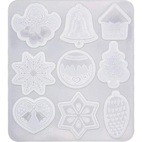 Christmas Theme Silicone Resin Mold, 9 Styles of Christmas Element Epoxy Resin Pendant Molds, Including Snowflakes, Christmas Tr