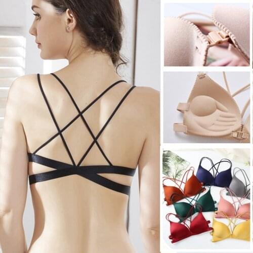 Sexy Push Up Bra Wire Free Lingerie Casual Bra Sweet Cross Harness Bras Female Summer Hot Erotic Women Front Closure Underwear