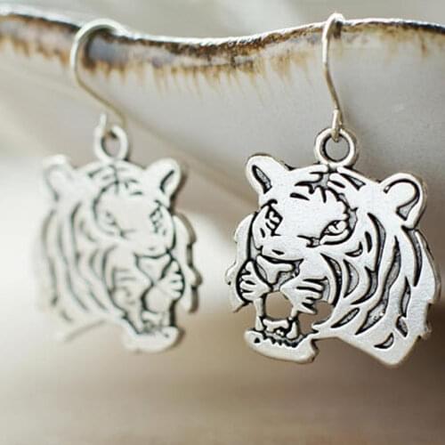 Tiger Earrings, Animal Earrings, Fierce Earrings, Edgy Earrings, Modern Earrings, Gold Color Silver Color Tiger Pendant Jewelry