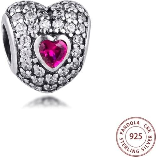 In My Heart Pave Crystal Charms 925 Sterling Silver Jewellery Fits Original Bracelet Beads for Women DIY Jewelry Making