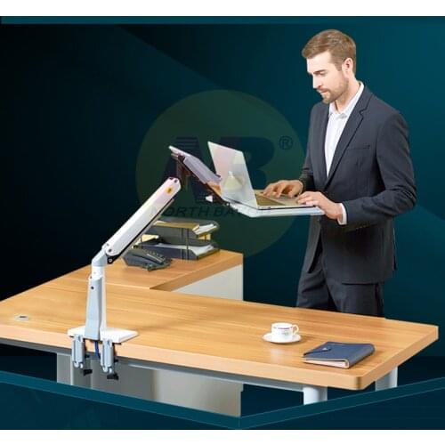 NB FB17 Full Motion Sit Stand Desk Foldable Gas Spring Arm 11-17 inch Laptop Holder Notebook Stand Riser Keyboard Tray Lapdesk