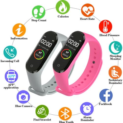 Portable Mens And Womens Waterproof Smart Color Screen M4 Watch Heart Rate Monitor Monitoring Health Tracker Couple watches