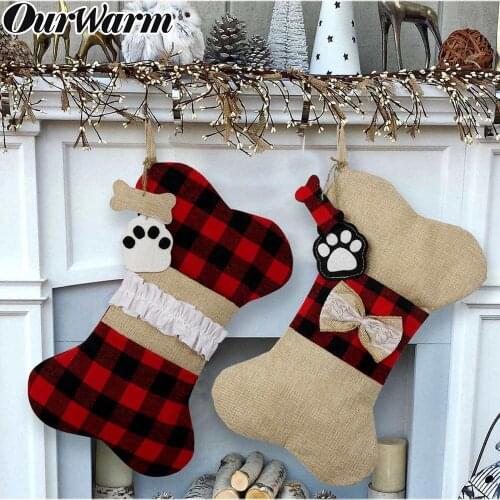 OurWarm Christmas Stockings for Dogs New Year Xmas Tree Hanging Ornament Decoration Bag Gift Holders Burlap Christmas Stocking