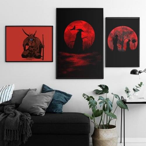 Japanese Ukiyoe HD Canvas Poster Samurai With Blue Face Katana Wall Art Pictures For Living Room Painting Print Home Decoration