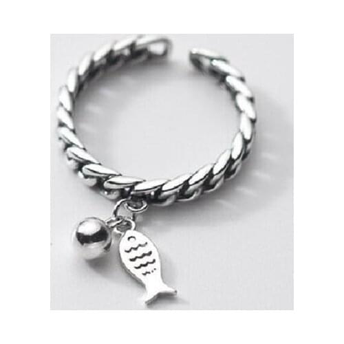 Sole Memory Cute Retro Bell Fish 925 Sterling Silver Female Resizable Opening Rings SRI983