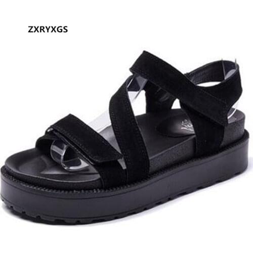 Promotion 2021 New Summer Open Sandals Cow Suede Genuine Leather Sandals Shoes Woman Platform Heighten Shoes Wedges Sandals