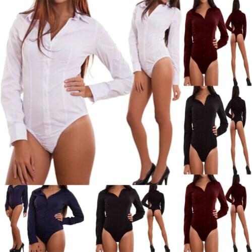 Women Formal Long Sleeve Jumpsuit Romper Body Top Leotard T shirt Bodysuit