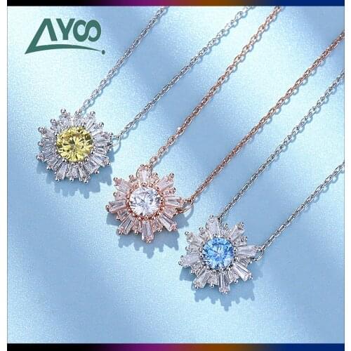 Fashion Jewelry High Quality SWA Charm Luxury Sunflower Crystal Pendant Necklace Female Tricolor Sunflower Chain Necklace