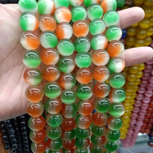 14mm 18mm Big Stone Beads Natural Three Color Cat Eye Stone Beads For Jewelry Making Women Bracelet Gifts DIY Strand 15