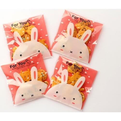 20Pcs Cute Cartoon Animals Rabbit Cookie Candy Bag Self-Adhesive Plastic Bag For Birthday Party Biscuits Baking Gift Packaging