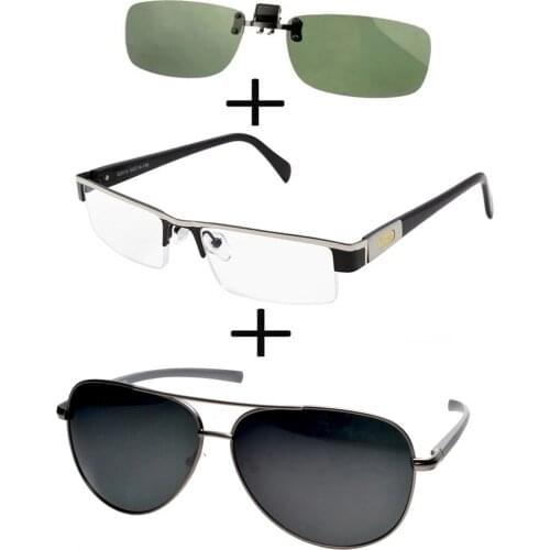 3Pcs!!! Titanium Progressive Multifocal Reading Glasses Men Women + Alloy Polarized Sunglasses Pilot + Sunglasses Clip