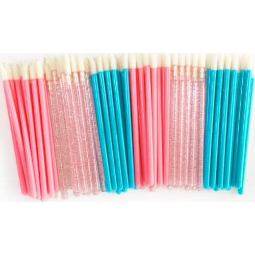 VLash 50Pcs Disposable Lip and Eyelashes Brushes Lip Stick Glitter Plastic Wands Eyelash Extensions Tools for Beauty Makeup