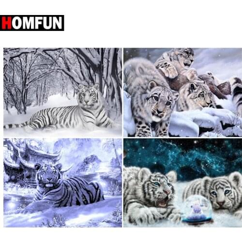 HOMFUN Diamond painting "Snow leopard tiger" Full Square/Round Drill Wall Decor Inlaid Resin Embroidery Craft Cross stitch