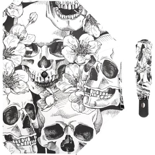 Wind Resistant Skull Automatic Umbrellas Rain Woman Three Folding Umbrella for Men Windproof Outdoor Umbrella