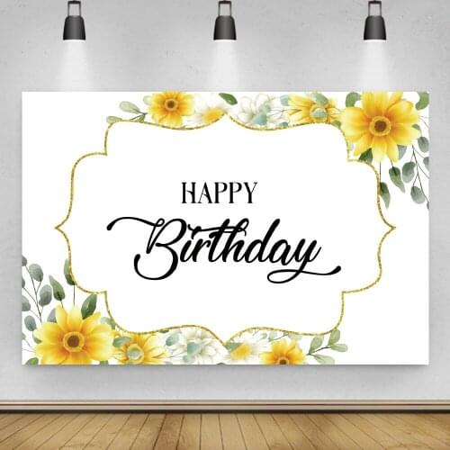 White Simple Yellow Flowers Background for Portrait Photography Birthday Party Photozone Decors Backdrops Photocall Studio